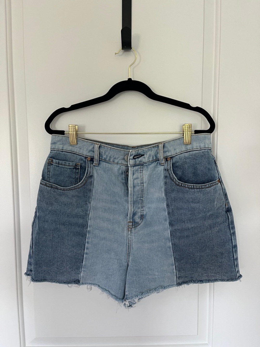PacSun Two-Tone Patchwork Denim Shorts - Light Blue & Medium Blue